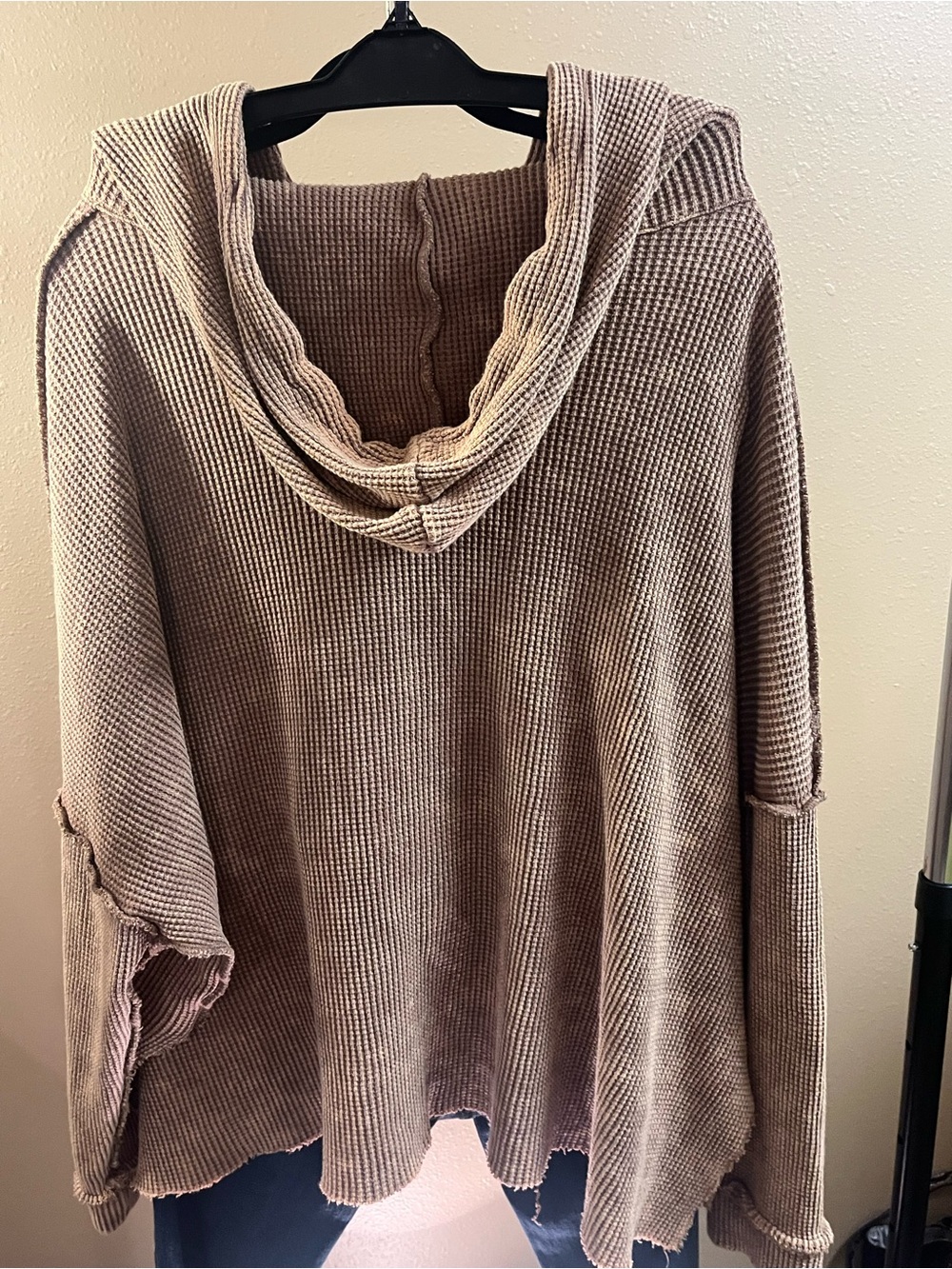 NWOT BiBi Cozy Waffle-Knit Hooded Sweater in Taupe - Picture 7 of 14